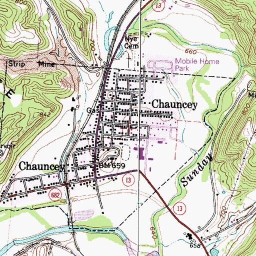 Topographic Map of Village of Chauncey, OH