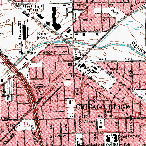 Topographic Map of Village of Chicago Ridge, IL