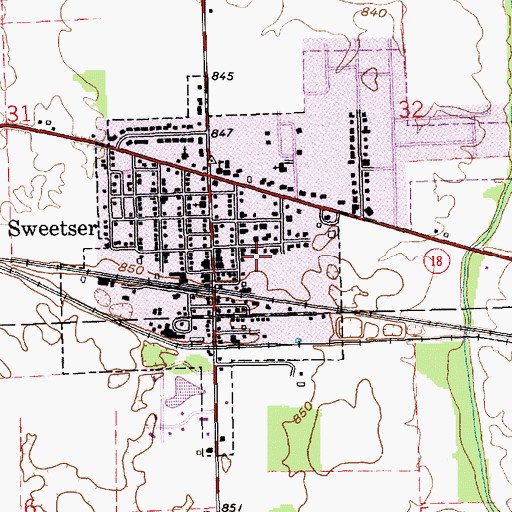 Topographic Map of Town of Sweetser, IN