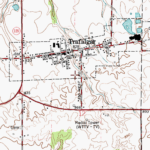 Topographic Map of Town of Trafalgar, IN
