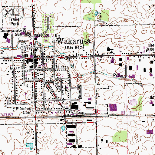 Topographic Map of Town of Wakarusa, IN