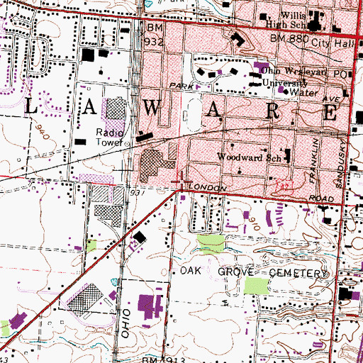 Topographic Map of Township of Delaware City, OH