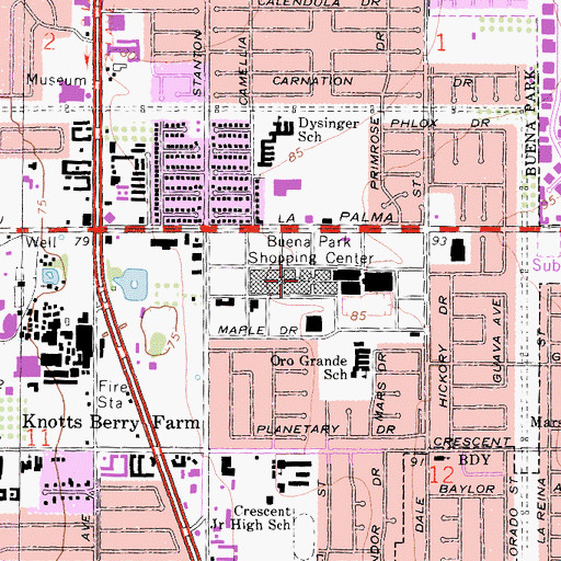 Topographic Map of Buena Park Mall Shopping Center, CA