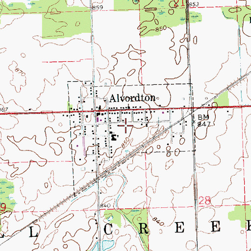 Topographic Map of Village of Alvordton (historical), OH
