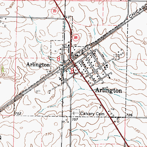 Topographic Map of Village of Arlington, IL