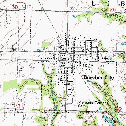 Topographic Map of Village of Beecher City, IL
