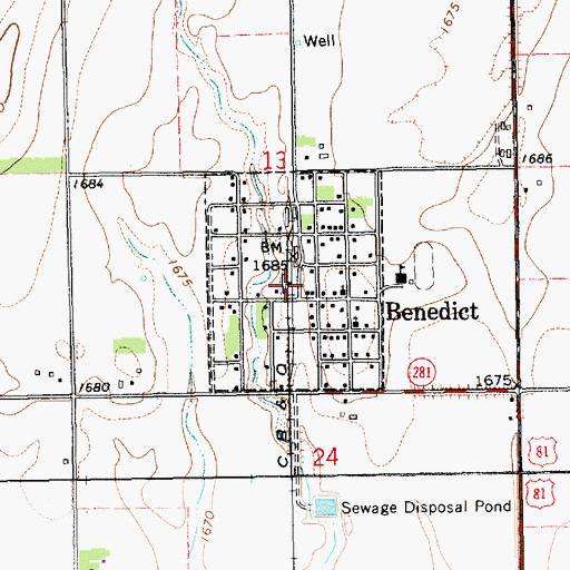 Topographic Map of Village of Benedict, NE