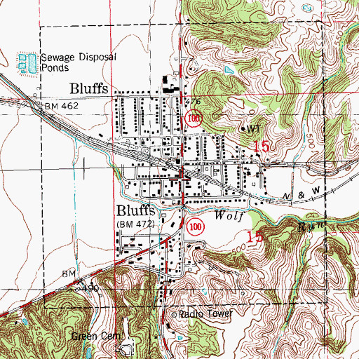 Topographic Map of Village of Bluffs, IL