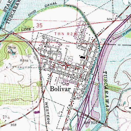 Topographic Map of Village of Bolivar, OH