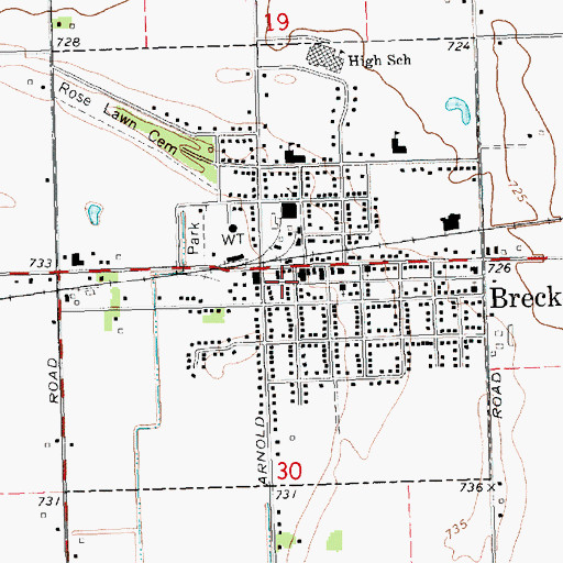 Topographic Map of Village of Breckenridge, MI
