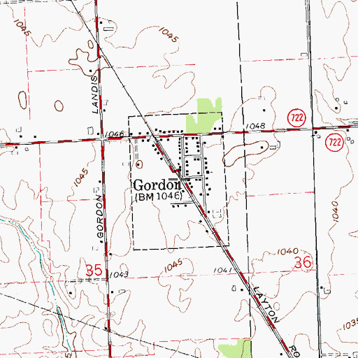 Topographic Map of Village of Gordon, OH