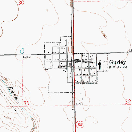 Topographic Map of Village of Gurley, NE