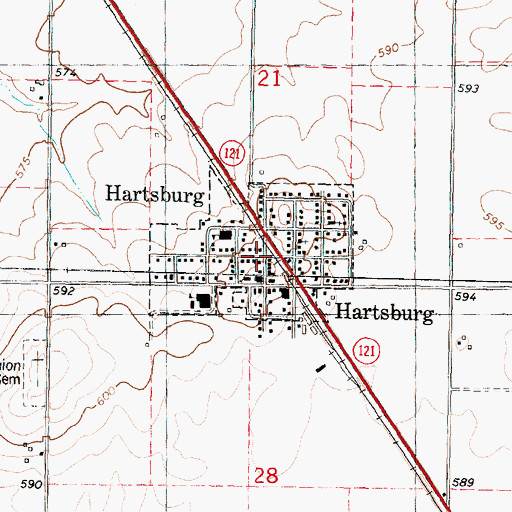 Topographic Map of Village of Hartsburg, IL