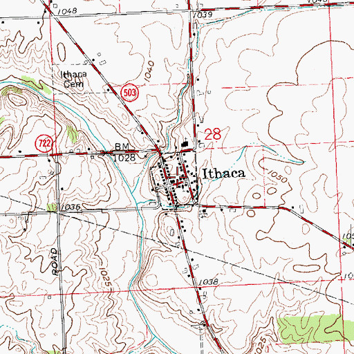 Topographic Map of Village of Ithaca, OH