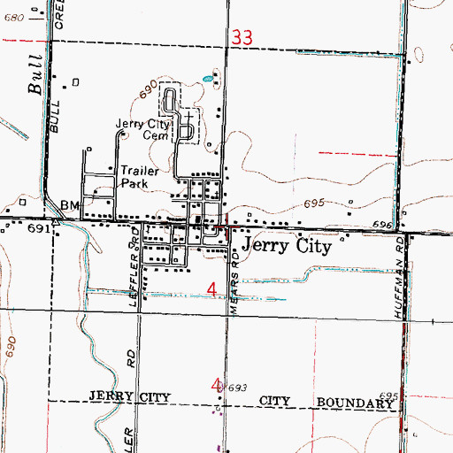 Topographic Map of Village of Jerry City, OH