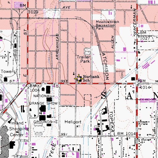 Topographic Map of Burbank Elementary School, CA