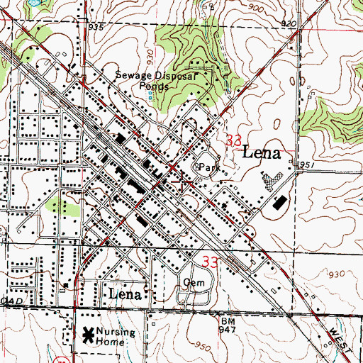 Topographic Map of Village of Lena, IL