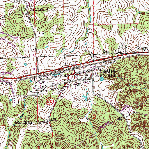 Topographic Map of Village of Leslie, MO