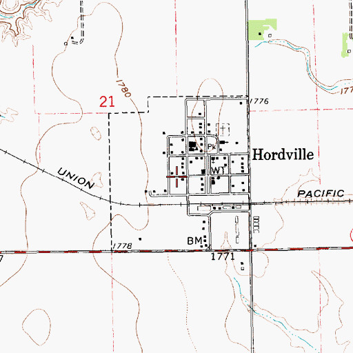 Topographic Map of Village of Hordville, NE