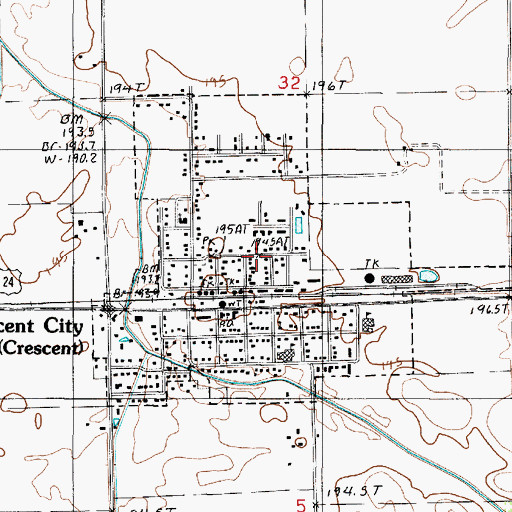 Topographic Map of Village of Crescent City, IL