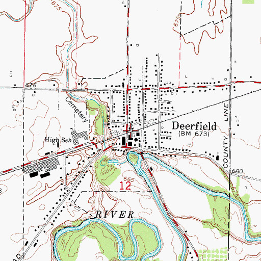 Topographic Map of Village of Deerfield, MI