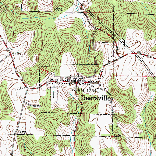 Topographic Map of Village of Deersville, OH
