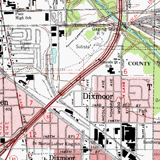 Topographic Map of Village of Dixmoor, IL