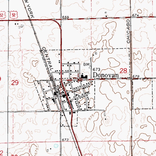 Topographic Map of Village of Donovan, IL