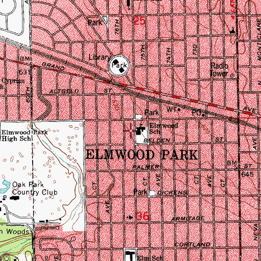Topographic Map of Village of Elmwood Park, IL