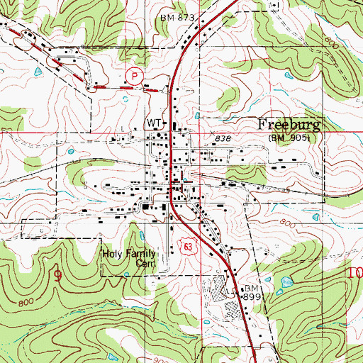Topographic Map of Village of Freeburg, MO