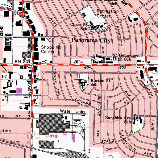 Topographic Map of Burton Street Elementary School, CA