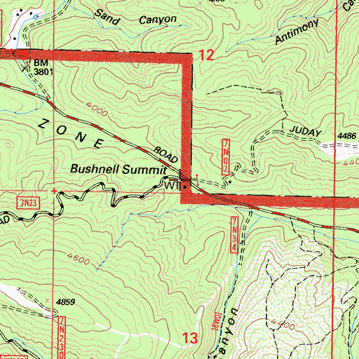 Topographic Map of Bushnell Summit, CA