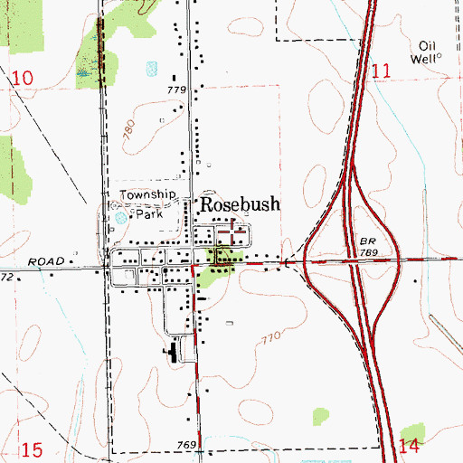 Topographic Map of Village of Rosebush, MI