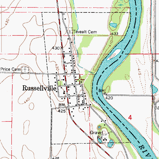 Topographic Map of Village of Russellville, IL