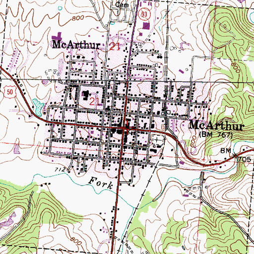 Topographic Map of Village of McArthur, OH