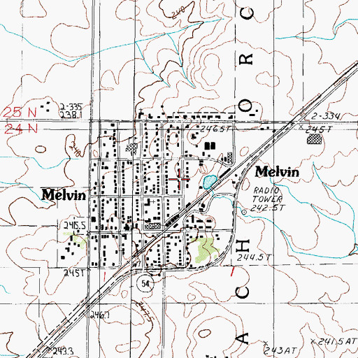 Topographic Map of Village of Melvin, IL