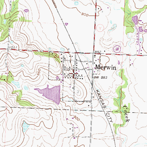 Topographic Map of Village of Merwin, MO