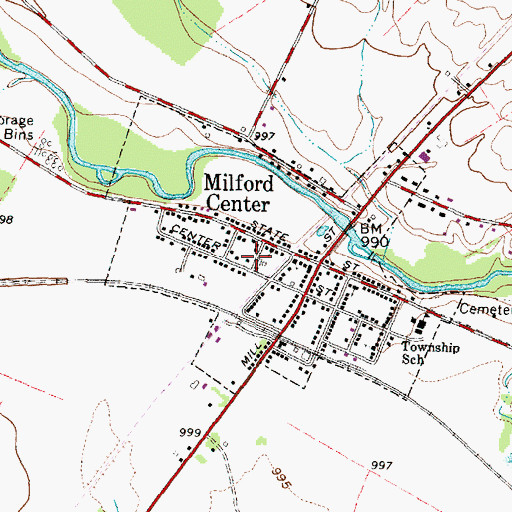 Topographic Map of Village of Milford Center, OH