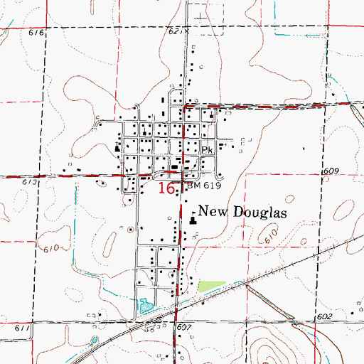 Topographic Map of Village of New Douglas, IL