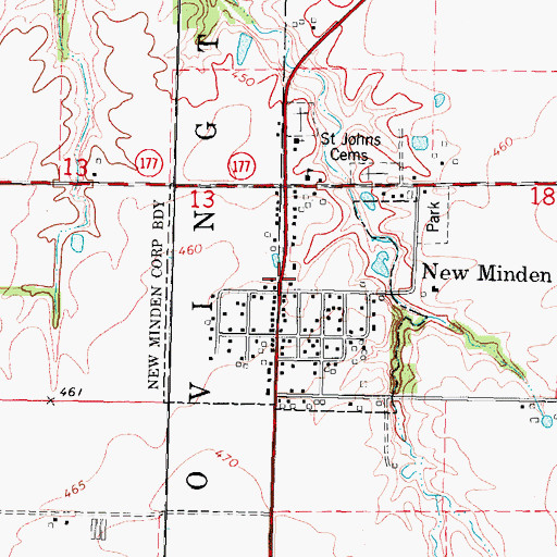 Topographic Map of Village of New Minden, IL