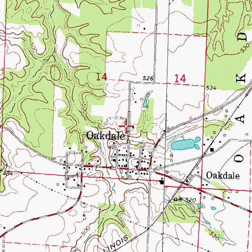 Topographic Map of Village of Oakdale, IL
