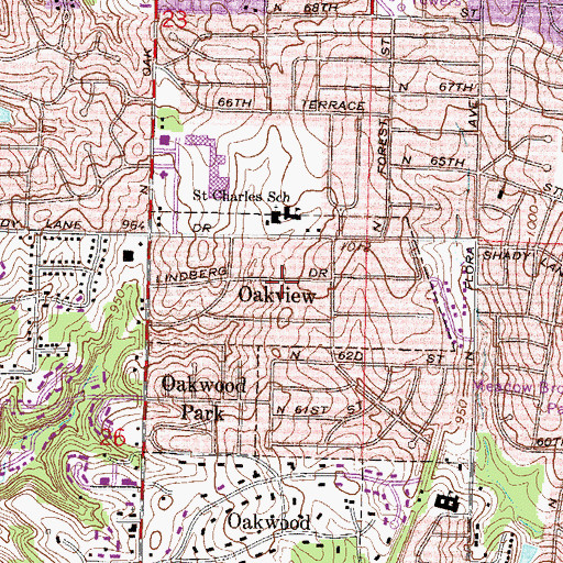 Topographic Map of Village of Oakview, MO