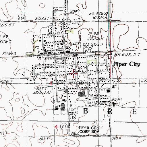 Topographic Map of Village of Piper City, IL