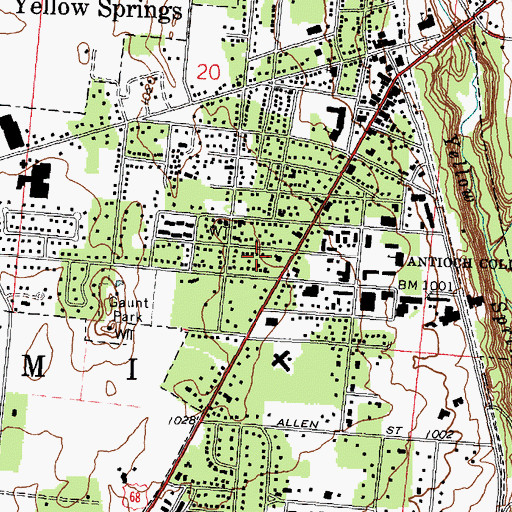 Topographic Map of Village of Yellow Springs, OH