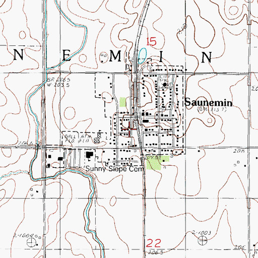 Topographic Map of Village of Saunemin, IL