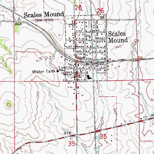 Topographic Map of Village of Scales Mound, IL