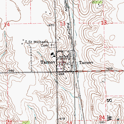 Topographic Map of Village of Tarnov, NE