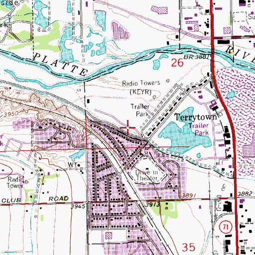 Topographic Map of City of Terrytown, NE