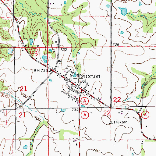 Topographic Map of Village of Truxton, MO