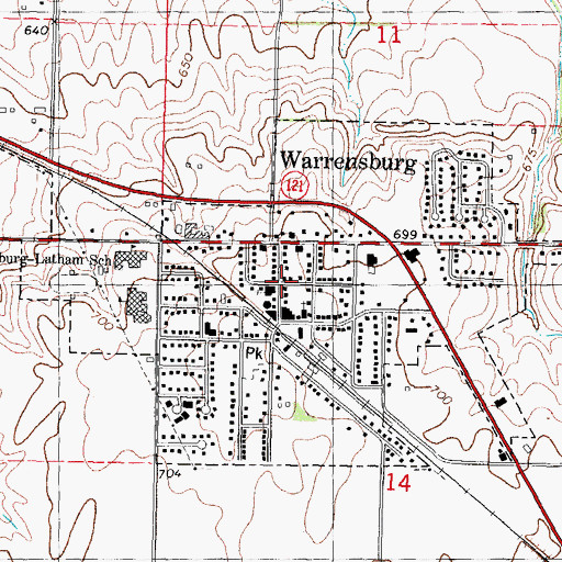 Topographic Map of Village of Warrensburg, IL